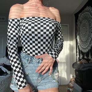 Checkered Off Shoulder Bodysuit